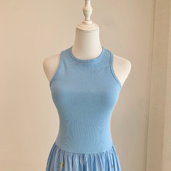 Light Blue Knit Patchwork Art Print Dress Light Blue Knit Patchwork Art Print Dr - Picture 7 of 10